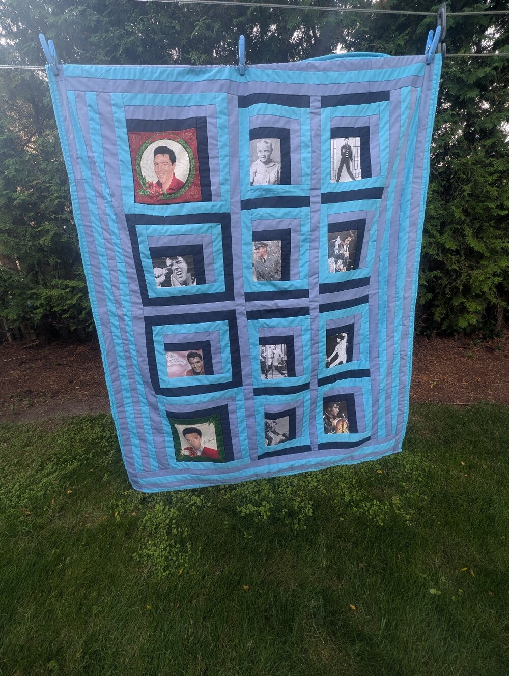 Vintage Elvis Presley Fabric Art Photo Memory Lap Throw Quilt Block Memorabilia